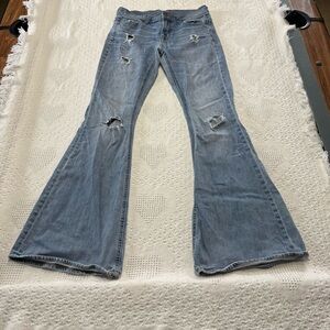 LONDONJEAN Distressed Flared Denim Jeans (6)